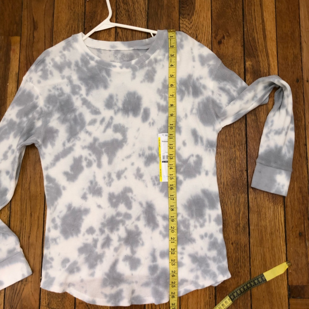 NWT Time and Tru Gray Tie Dye Thermal Long Sleeve Tee | Cozy Waffle Knit - Picture 9 of 11
